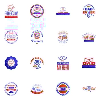 Happy fathers day 16 Blue and red Typography set Vector typography Vintage lettering for greeting cards banners tshirt design You are the best dad Editable Vector Design Elements