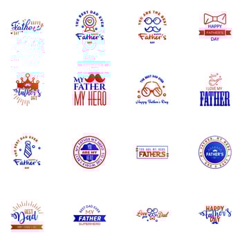 Set of fathers day 16 Blue and red design elements Editable Vector Design Elements