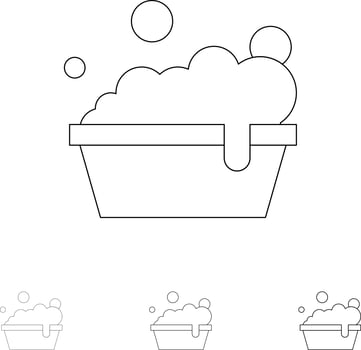 Bowl Cleaning Washing Bold and thin black line icon set vector