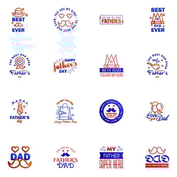 Happy fathers day set 16 Blue and red Vector typography Vintage lettering for fathers day greeting cards banners tshirt design You are the best dad Editable Vector Design Elements