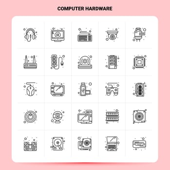 OutLine 25 Computer Hardware Icon set Vector Line Style Design Black Icons Set Linear pictogram pack Web and Mobile Business ideas design Vector Illustration