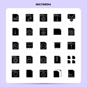 Solid 25 Multimedia Icon set Vector Glyph Style Design Black Icons Set Web and Mobile Business ideas design Vector Illustration