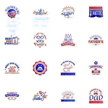 Happy fathers day 16 Blue and red typography set Vector emblems Lettering for greeting cards banners tshirt design You are the best dad Editable Vector Design Elements