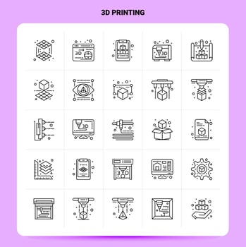 OutLine 25 3d Printing Icon set Vector Line Style Design Black Icons Set Linear pictogram pack Web and Mobile Business ideas design Vector Illustration
