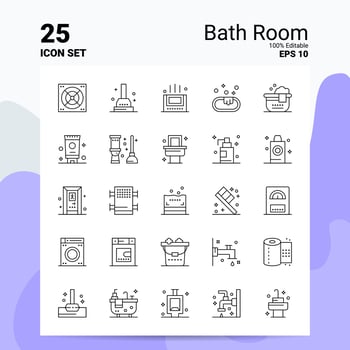 25 Bath Room Icon Set 100 Editable EPS 10 Files Business Logo Concept Ideas Line icon design vector