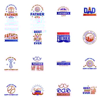 Happy Fathers Day vector hand lettering 16 Blue and red Calligraphy illustration for greeting card festival poster etc Editable Vector Design Elements