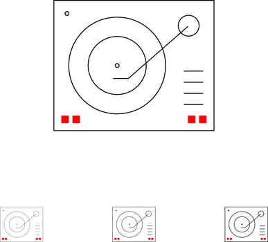 Deck Device Phonograph Player Record Bold and thin black line icon set vector