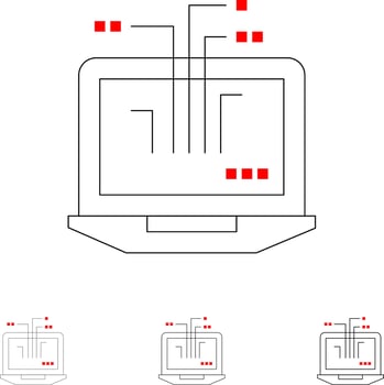 Computer Network Laptop Hardware Bold and thin black line icon set vector