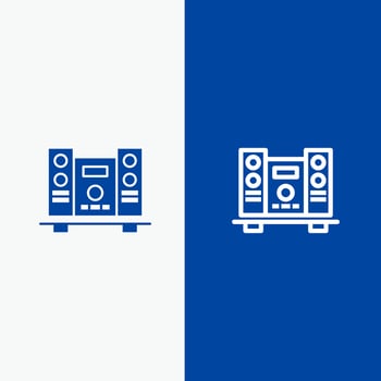 Woofer Loud Speaker Music Line and Glyph Solid icon Blue banner vector