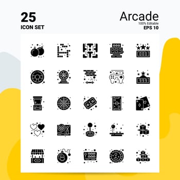 25 Arcade Icon Set 100 Editable EPS 10 Files Business Logo Concept Ideas Solid Glyph icon design vector