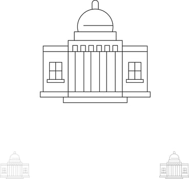 Whitehouse America White House Architecture Building Place Bold and thin black line icon set vector