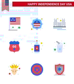 9 Creative USA Icons Modern Independence Signs and 4th July Symbols of security shield bridge american tourism Editable USA Day Vector Design Elements