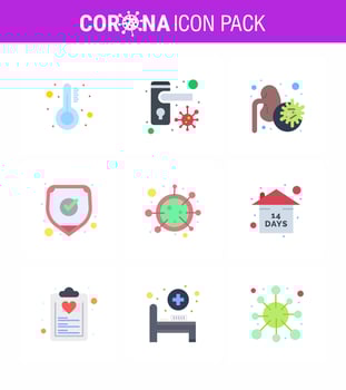 CORONAVIRUS 9 Flat Color Icon set on the theme of Corona epidemic contains icons such as coronavirus shield disease safety medical viral coronavirus 2019nov disease Vector Design Elements