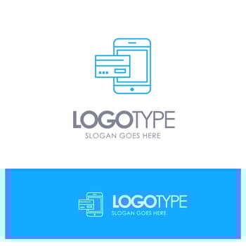 Payment Bank Banking Card Credit Mobile Money Smartphone Blue outLine Logo with place for tagline vector