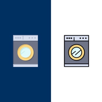 Kitchen Machine Washing  Icons Flat and Line Filled Icon Set Vector Blue Background