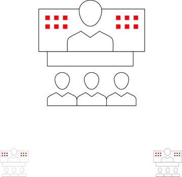 Conference Business Call Connection Internet Online Bold and thin black line icon set vector