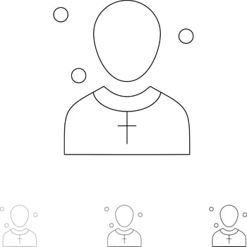 Christian Church Male Man Preacher Bold and thin black line icon set vector