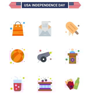 Happy Independence Day 9 Flats Icon Pack for Web and Print army football mail ball usa Editable USA Day Vector Design Elements