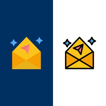 Arrow Chat Mail Open  Icons Flat and Line Filled Icon Set Vector Blue Background