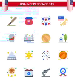 Happy Independence Day 4th July Set of 16 Flats American Pictograph of american speaker security flag party Editable USA Day Vector Design Elements