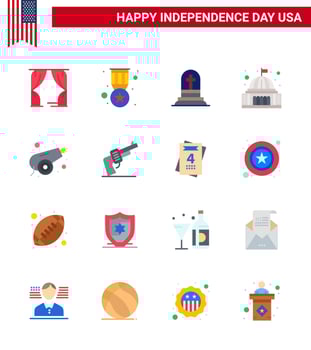 Big Pack of 16 USA Happy Independence Day USA Vector Flats and Editable Symbols of army landmark death house place Editable USA Day Vector Design Elements