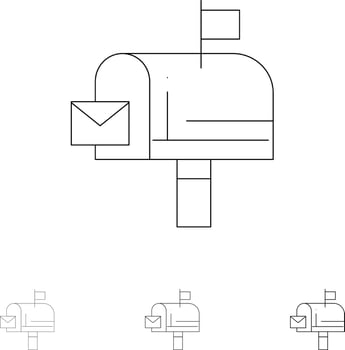 Mail Box Message Email Bold and thin black line icon set vector