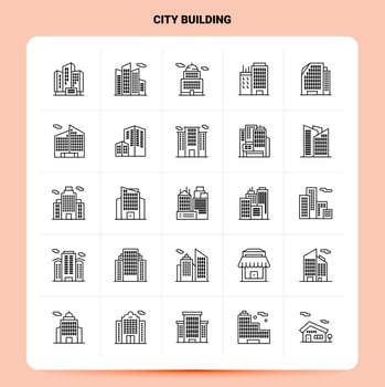 OutLine 25 City Building Icon set Vector Line Style Design Black Icons Set Linear pictogram pack Web and Mobile Business ideas design Vector Illustration
