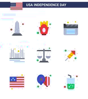 Happy Independence Day Pack of 9 Flats Signs and Symbols for usa landmark food golden bridge Editable USA Day Vector Design Elements