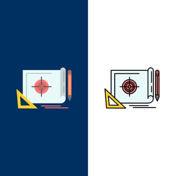 Achievement File File Target Marketing Target  Icons Flat and Line Filled Icon Set Vector Blue Background