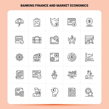 OutLine 25 Banking Finance and Market Economics Icon set Vector Line Style Design Black Icons Set Linear pictogram pack Web and Mobile Business ideas design Vector Illustration