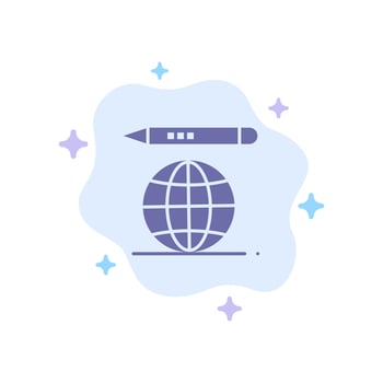 World Education Globe Pencil Blue Icon on Abstract Cloud Background vector