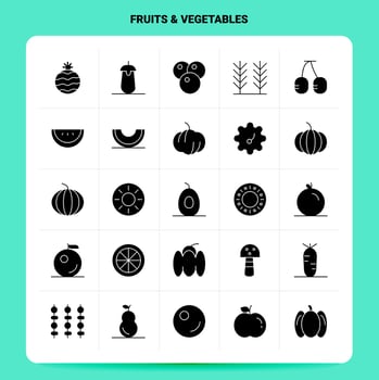 Solid 25 Fruits Vegetables Icon set Vector Glyph Style Design Black Icons Set Web and Mobile Business ideas design Vector Illustration