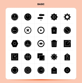 Solid 25 Basic Icon set Vector Glyph Style Design Black Icons Set Web and Mobile Business ideas design Vector Illustration