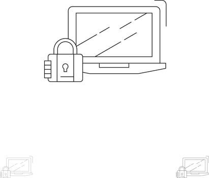Computer Padlock Security Lock Login Bold and thin black line icon set vector