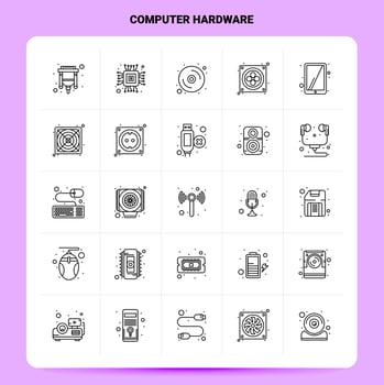 OutLine 25 Computer Hardware Icon set Vector Line Style Design Black Icons Set Linear pictogram pack Web and Mobile Business ideas design Vector Illustration