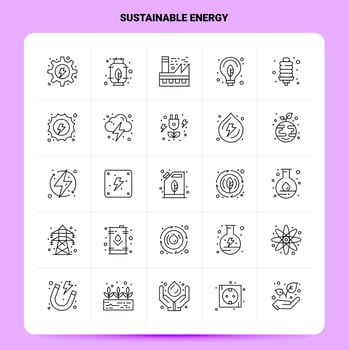OutLine 25 Sustainable Energy Icon set Vector Line Style Design Black Icons Set Linear pictogram pack Web and Mobile Business ideas design Vector Illustration