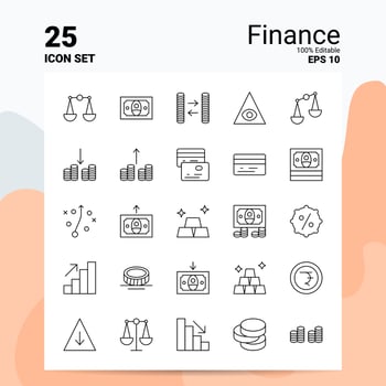 25 Finance Icon Set 100 Editable EPS 10 Files Business Logo Concept Ideas Line icon design vector