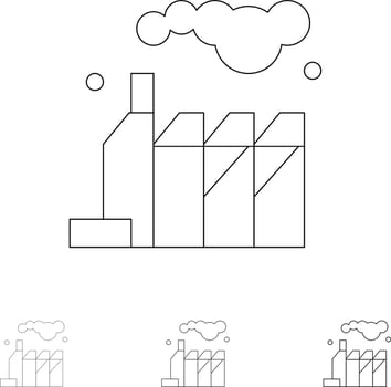 Energy Pollution Factory Bold and thin black line icon set vector