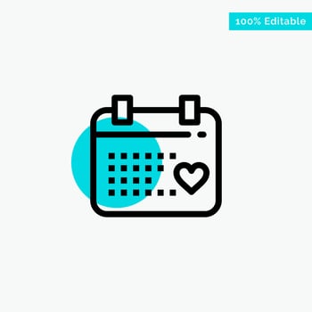 Calendar Day Love Wedding turquoise highlight circle point Vector icon