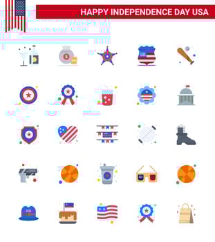 Set of 25 Modern Flats pack on USA Independence Day ball usa american sign usa Editable USA Day Vector Design Elements