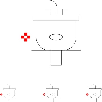 Basin Bathroom Cleaning Shower Wash Bold and thin black line icon set vector