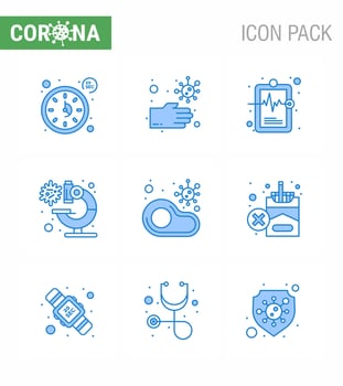 Coronavirus awareness icons 9 Blue icon Corona Virus Flu Related such as food virus health microscope bacteria viral coronavirus 2019nov disease Vector Design Elements