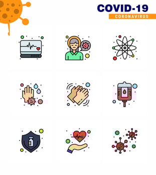 Coronavirus Precaution Tips icon for healthcare guidelines presentation 9 Filled Line Flat Color icon pack such as hands wash virus infection soap research viral coronavirus 2019nov disease Vecto vector