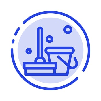 Broom Clean Cleaning Sweep Blue Dotted Line Line Icon vector