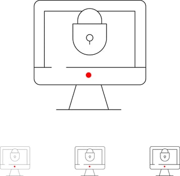Computer Internet Lock Security Bold and thin black line icon set vector