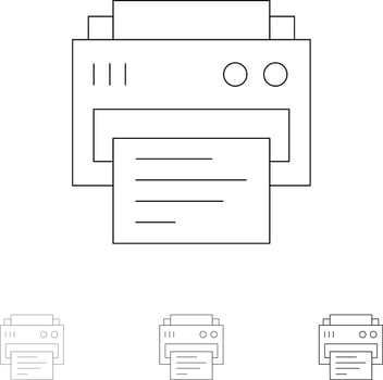 Printer Print Printing Education Bold and thin black line icon set vector