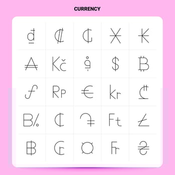 OutLine 25 Currency Icon set Vector Line Style Design Black Icons Set Linear pictogram pack Web and Mobile Business ideas design Vector Illustration