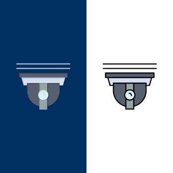 Camera Security Secure Cam  Icons Flat and Line Filled Icon Set Vector Blue Background