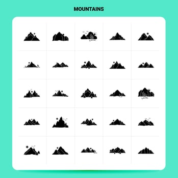 Solid 25 Mountains Icon set Vector Glyph Style Design Black Icons Set Web and Mobile Business ideas design Vector Illustration