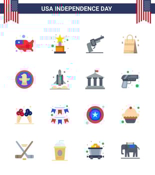 16 USA Flat Pack of Independence Day Signs and Symbols of celebration american hand american handbag Editable USA Day Vector Design Elements